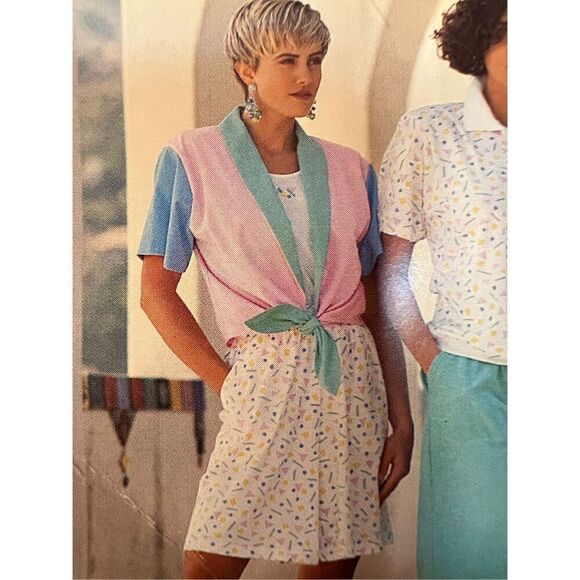 NWT Vintage Catalina Knit Shorts Women’s Large White Multi High Rise Geometric - Picture 15 of 16